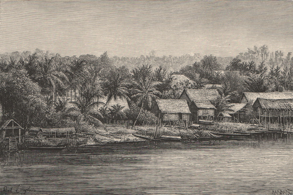 Scene in Borneo, near Sarawak. Malaysia. East Indies 1885 old antique print